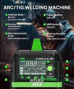 250Amp 110/220V Aluminum Tig Welder AC DC Pulse HF MMA/Stick Tig Welding Machine