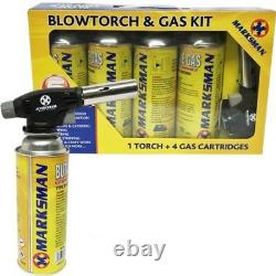 Blow Torch Butane Gas Kit Flamethrower Welding Auto Ignition 4 Bottles Soldering