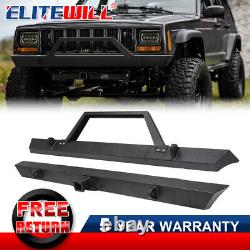 Front & Rear Bumper Winch Mount Plate Kit For 1984-2001 Jeep Cherokee XJ Black