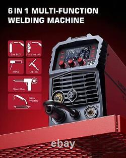 MIG Welder, 200A, 110/220V, Gas/Gasless/Lift TIG/Stick 6 in 1 Welding Machine